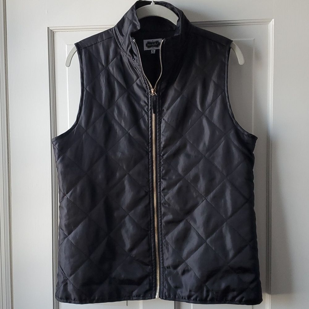 MUD PIE BLACK LIGHTWEIGHT VEST GOLD ZIPPER SIZE MEDIUM